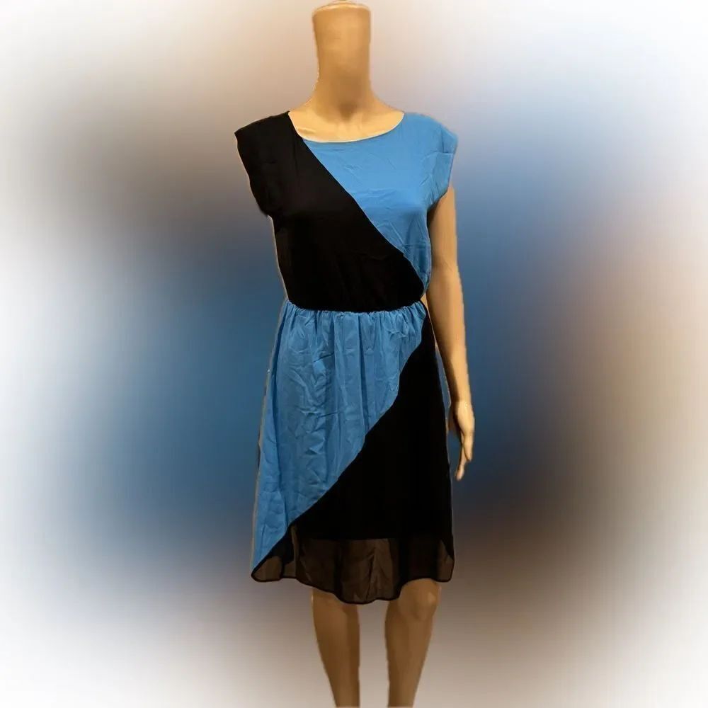 Alice + Olivia Chiffon BLU/BLK Dress with adjustable shoulder straps SZ XS